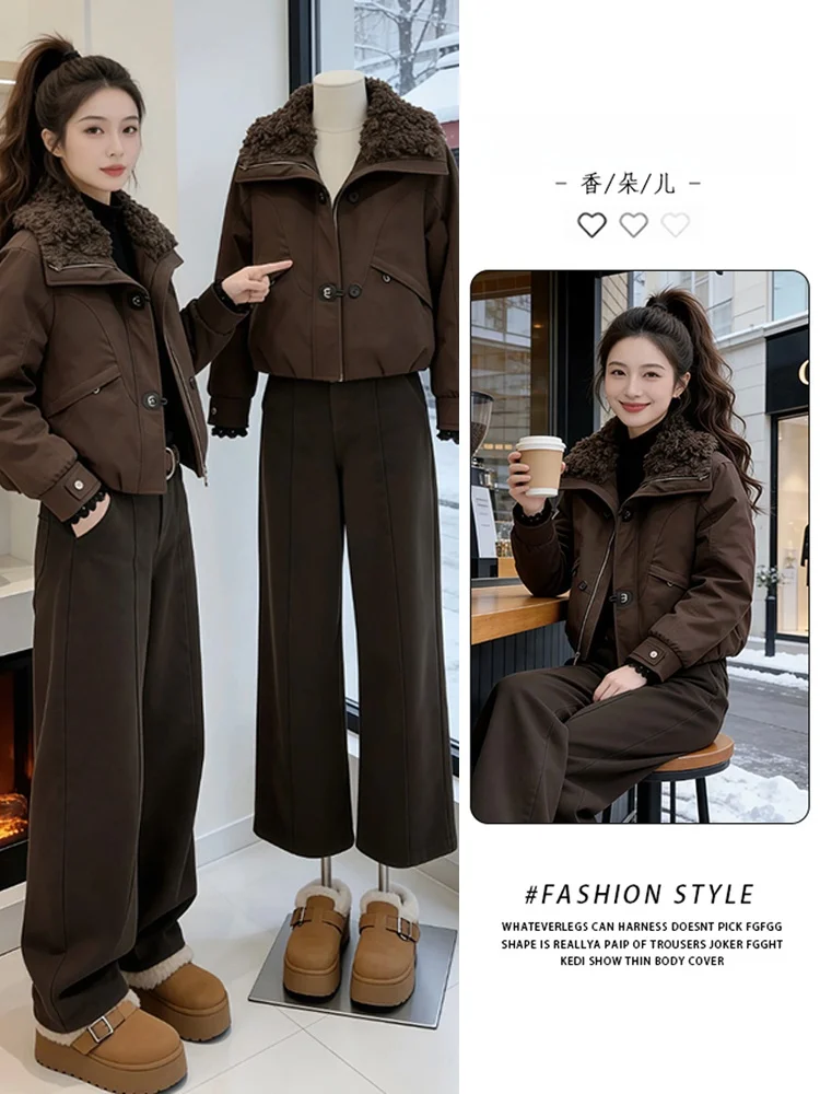 

Lamb Fur Collar Fce Lined Loose Casual Thiened Winter ort Jaet Women's Faion Outerwear Breathable Zipper Closure