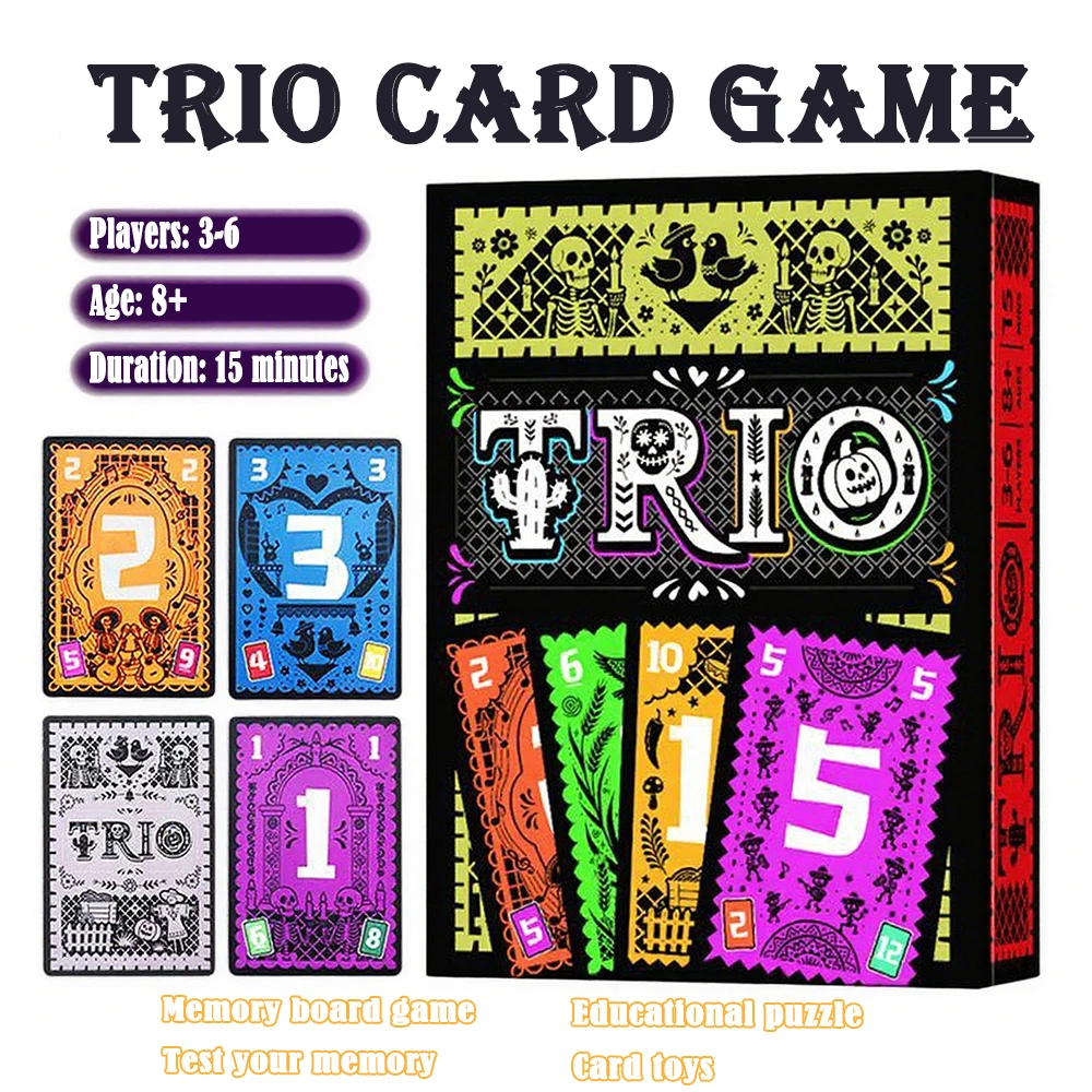 

Новая семейная карточная игра Trio Party Game для 3-6 игроков. Подходит для всех возрастов или летних путешествий и игр. Ночные развивающие игрушечные карты.
