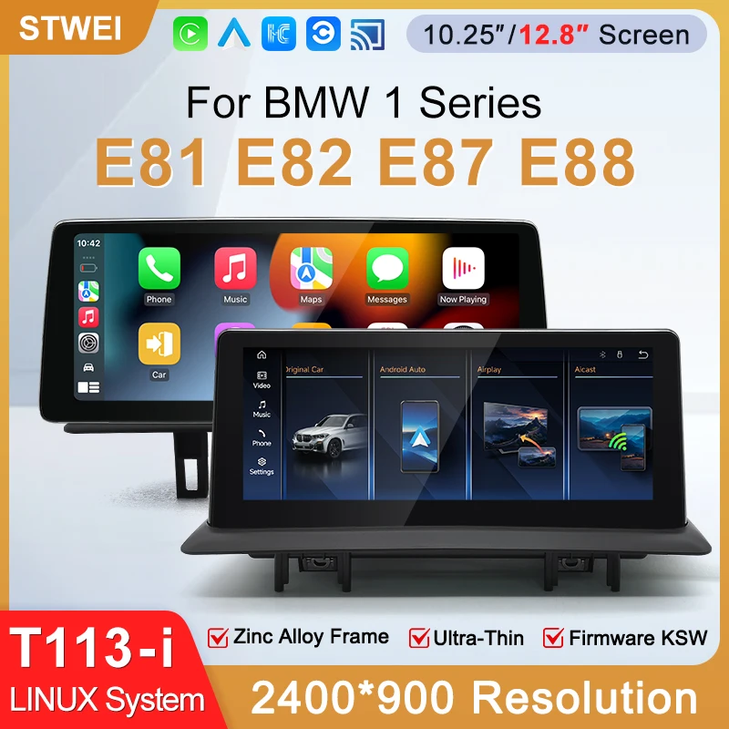 

STWEI 2026 Новая система на Linux, 12,8 дюйма, разрешение 2400x900, для BMW 1/2 серии M1 M2 E87 E88 E81, беспроводной CarPlay, автомобильный плеер KSW
