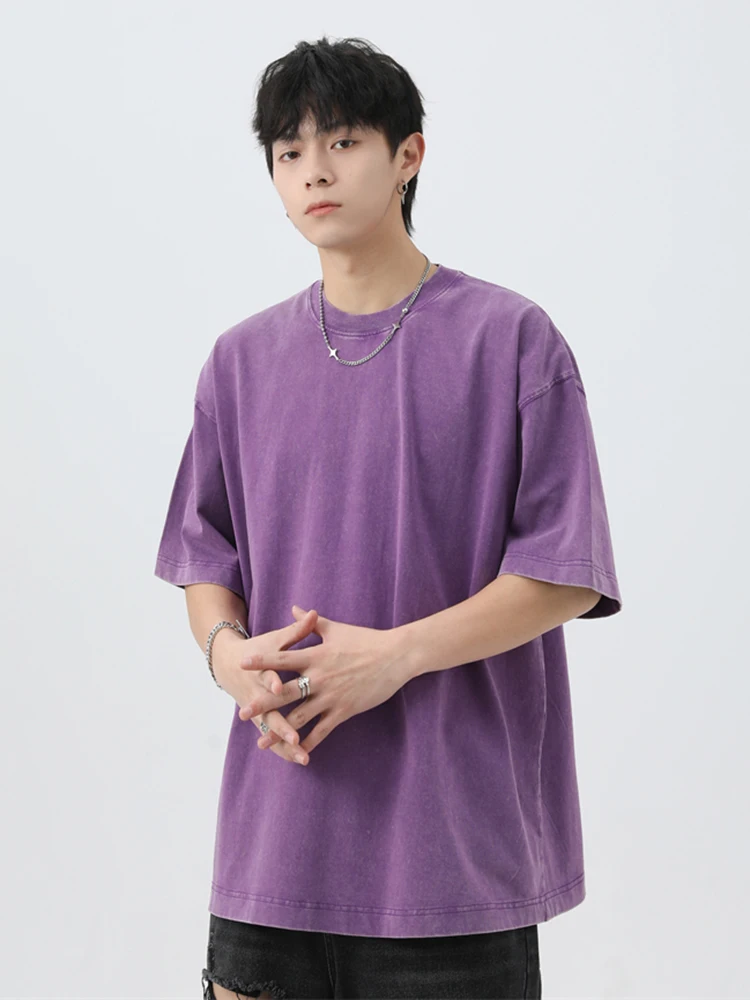 Japanese Korean Style Stir Fried Snowflake Washed T-Shirts Men Women Cotton Heavyweight Summer Hip Hop Streetwears Short Sleeved image 6