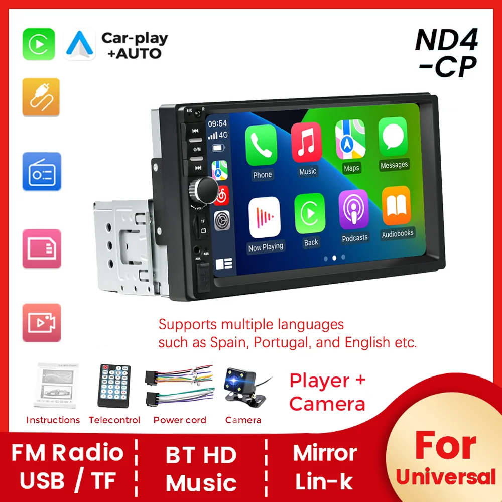 Universal 7 Inch 1Din Multimedia Player Carplay Android Auto Mirror Lin-k BT SWC Car Touch Screen Radio FM For Jeep VW Opel Ford