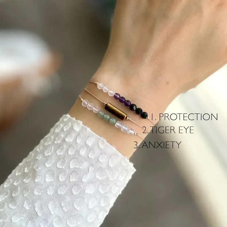 طقم سوار مصنوع يدويًا لتخفيف القلق ، التراص ، تقليل التوتر ، بلورات الشفاء