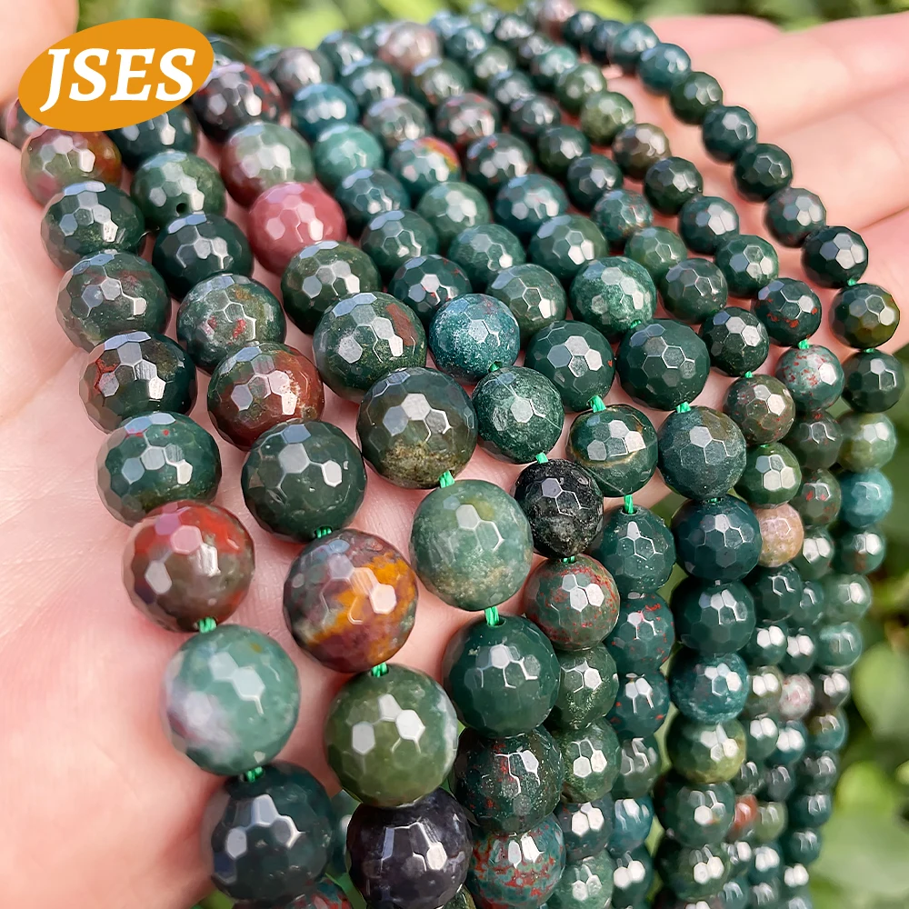 A+ Natural Bloodstone Heliotrope Faceted Beads for Jewelry Making Bracelets DIY Accessorries 15 inches Strand Wholesale