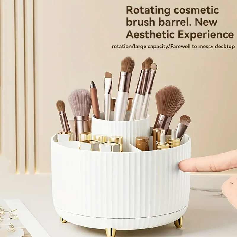 360-Degree Rotating Cosmetic Storage Box -cosmetic Storage Box with 5 Compartments - Multi-functional Storage Box for Brushes