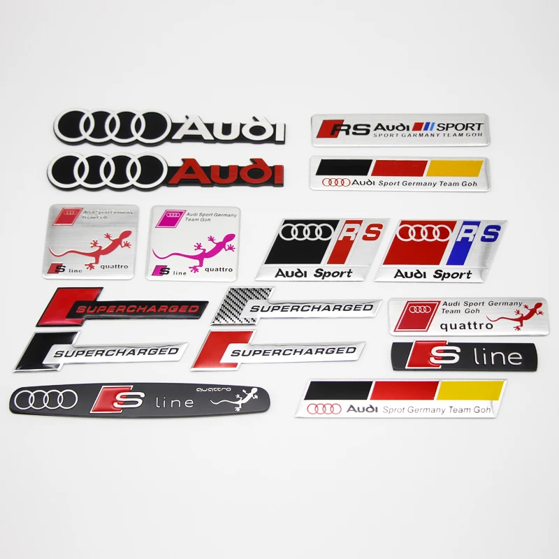 3D Aluminum Car Sticker Badge Body Trunk Tail Decal For Audi Sline SPORT 8P 8V 8L Q3 Q5 Q7 A3 A4 B5 B7 B9 A5 A6 Car Sticker