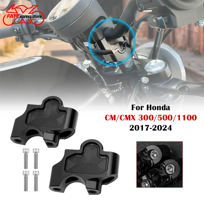 Motorcycle Handlebar Riser Handle Bar Mount Clamp Adapter For Honda Rebel CM CMX 500 1100 300 2017-2024 CNC Aluminum Alloy