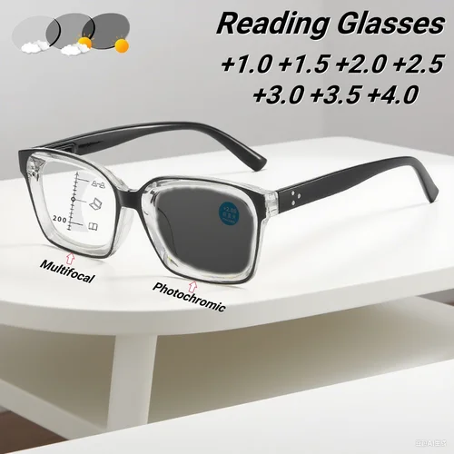 Gafas de lectura fotocromáticas multifocales de lujo Retro con gafas de protección contra luz azul de doble uso neutrales de alta definición lejanos y cercanos