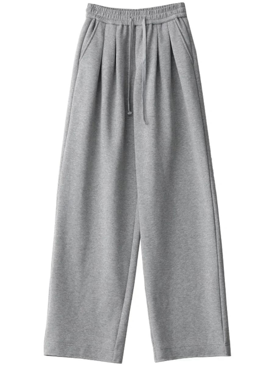 Pantalones CHIC VEN para mujer, pantalones lisos básicos a la moda con cordón elástico en la cintura, Pantalones rectos de felpa para mujer, Otoño Invierno 2025