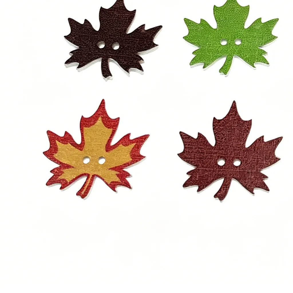 300PCS 25MM Autumn Harvest Series Pumpkin Maple Leaf Flower Wooden Buttons Buckle Home Clothing Luggage Decorative Wood Button