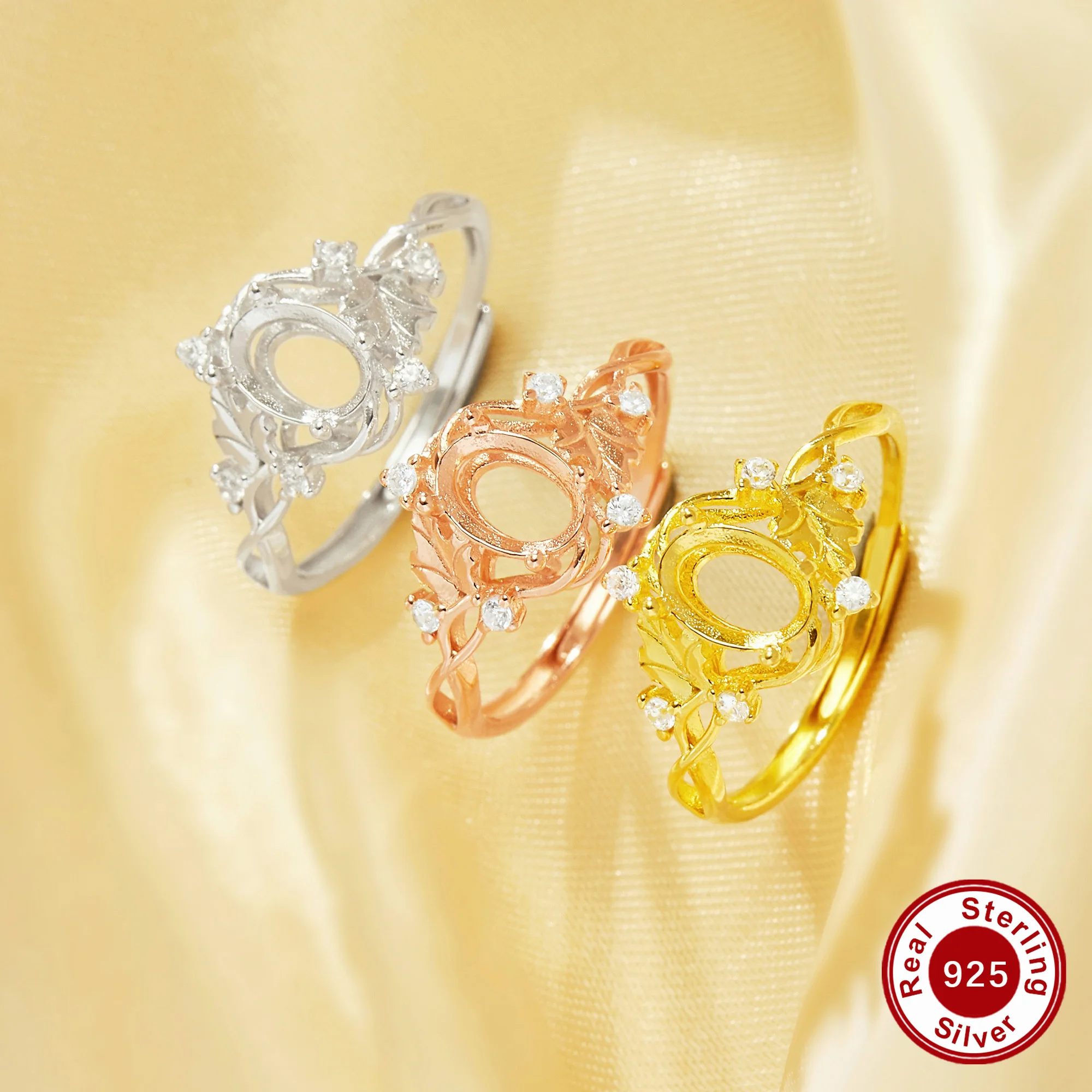 

5x7 мм набор колец с овальным зубцом, ветка дерева, лист, твердое кольцо из стерлингового серебра 925 пробы с покрытием из розового золота, принадлежности для колец своими руками 1224224