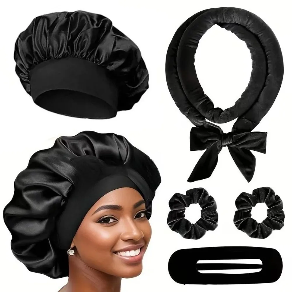 Heatless Hair Curler Set with Satin Bonnet No Heat Sleep in Curlers Headband Soft Hair Curler Satin Curlers Curls Styling Tools