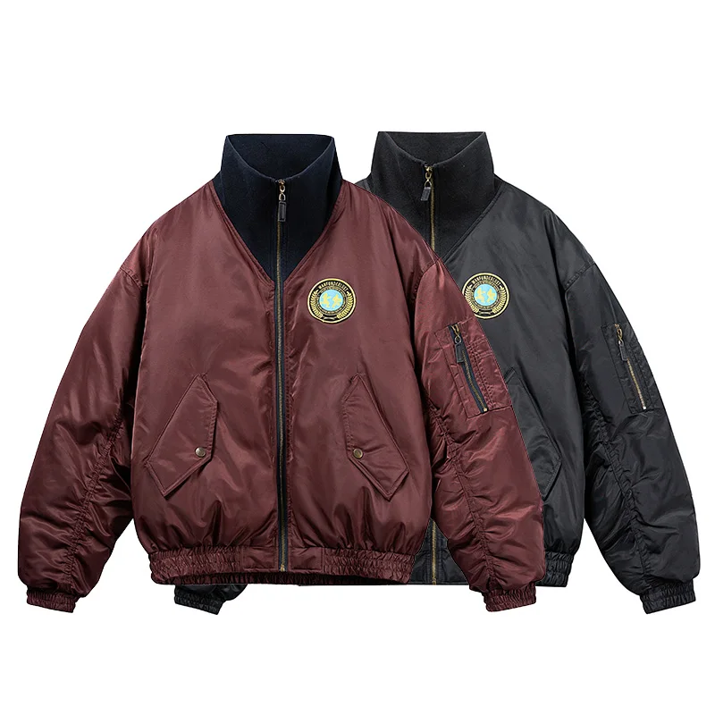 

Men Women Winter Streetwear Fashion Hip Hop Loose Casual Warm Padded Cotton Bomber Parkas Jacket Cityboy Thick Coat Outerwear