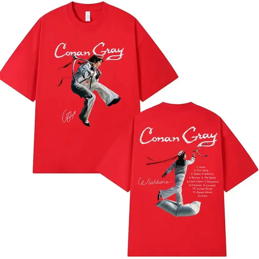 Customization Conan Gray Wishbone World Tour 2026 T Shirt Men's Vintage High Quality Fashion T-shirts Man Hip Hop Short Sleeve