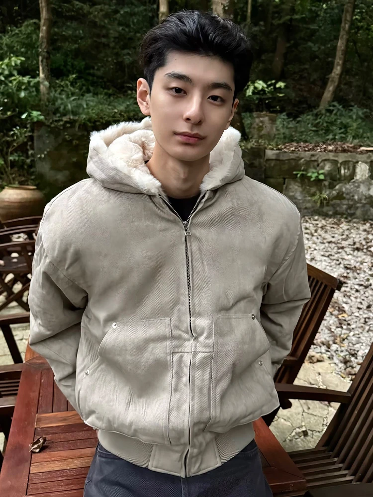 

Warmth Thiened Men's Cotton Jaet Hooded Mink Fur Winter Coat Stand Fit Online Exclusive Youth Casual Faion Zipper Cl...