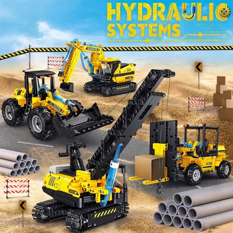 

SEMBO гидравлический экскаватор, строительные блоки, креативная сборка, развивающие игрушки, механический бульдозер, модель гидравлического вилочного погрузчика, подарок