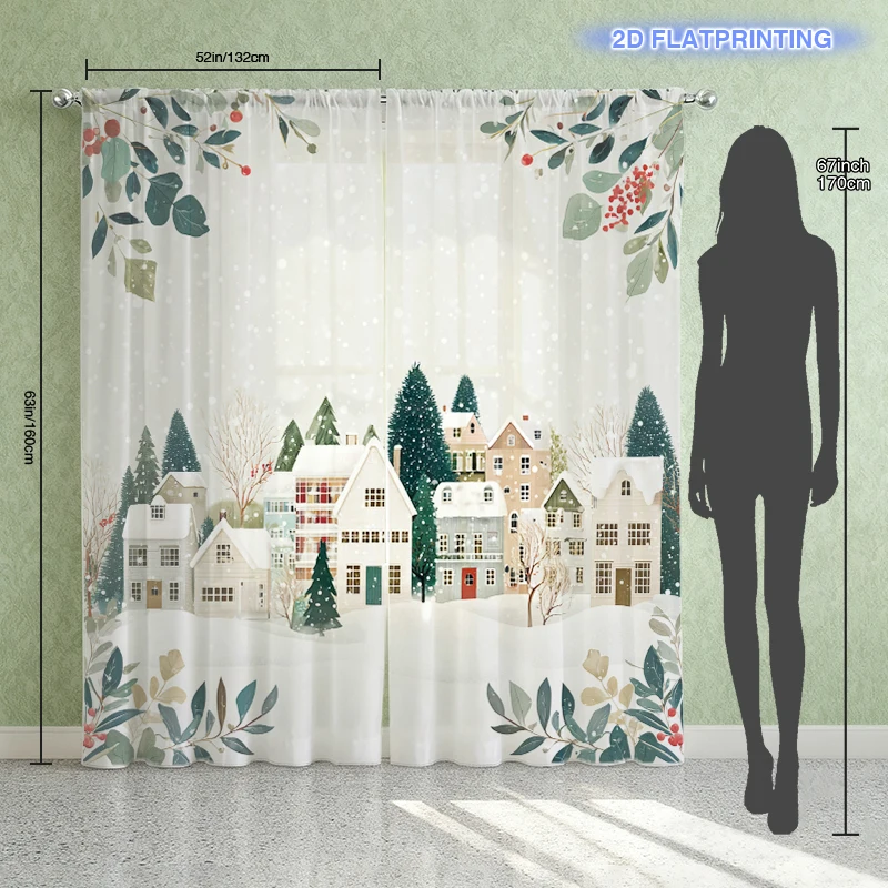 2pcs Christmas Town Snow Scene Window Screen
