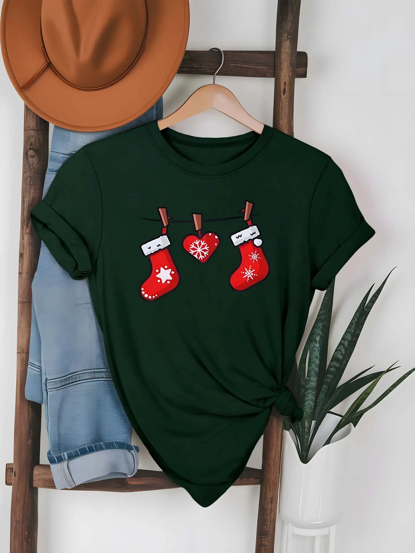 Plus Size Christmas Stockings And Snowflake Heart Hanging Festive Fashion Apparel