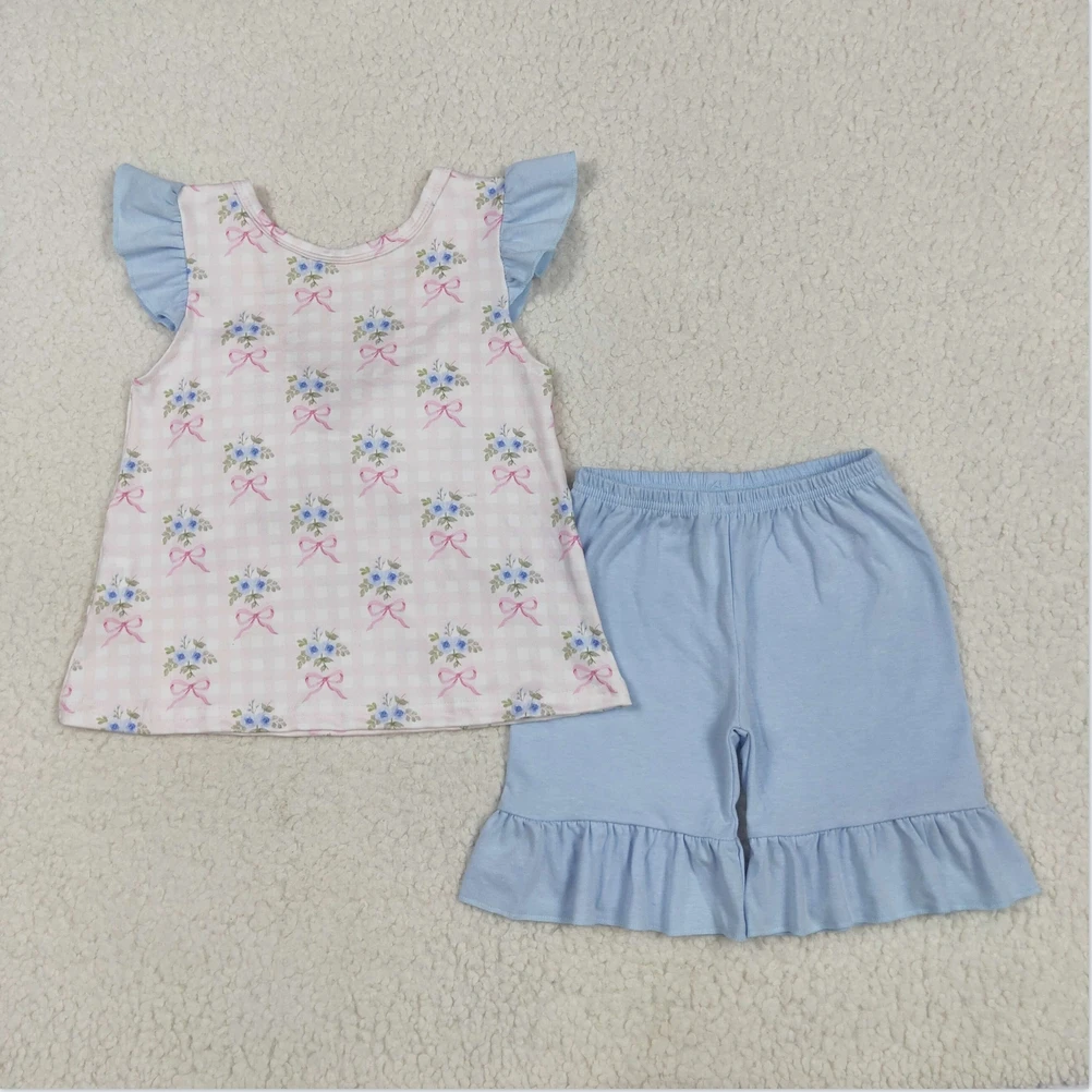 

Toddler Summer Baby girls outfits Pink Checkered Bows Tunic Ruffle Children Boutique kids clothing sets