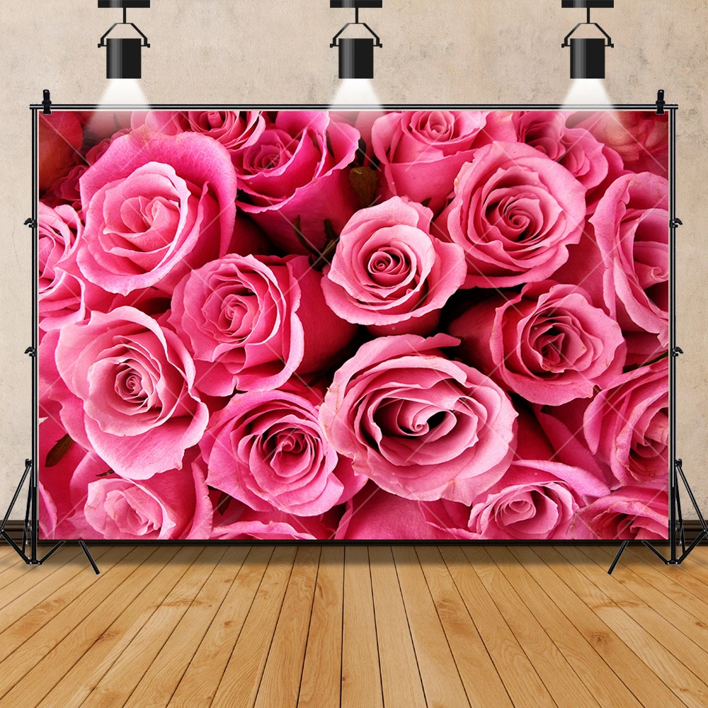 Fiori parete foto sfondo personalizzato matrimonio fotografia fondali Baby Shower Christmas Home Party Pink Rose Decoration Banner