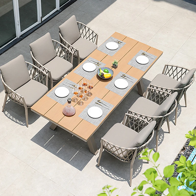 Weather Resistant Wood Anti-corrosion Waterproof Outdoor Building Garden Courtyard Dining Table Chair Set Furniture