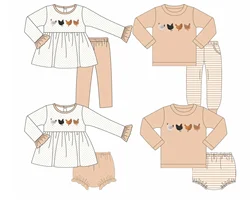 Thanksgiving boutique children set long-sleeved lace chicken dot print trousers girls boys striped trousers set baby clothes set