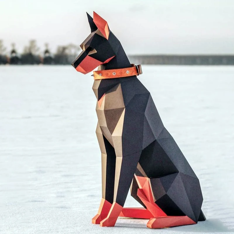 100cm Squatting Doberman Paper Model Creative Home Decor Desk Decoration Floor Large Animal Ornaments Papercraft 3D DIY Toys