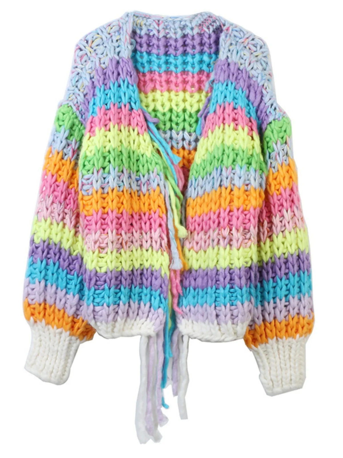 

Autumn Winter Women's Long Sve Knitted Sweater Tassel Loose Lazy Sle Faionable Cardigan Coat Warmth Emitting V-ne Bu...