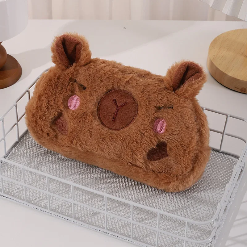 Lindo estuche de lápices de felpa Capybara, bolsa de bolígrafo de conejillo de indias, bolsa de lápices de gran capacidad, suministros escolares, caja de papelería