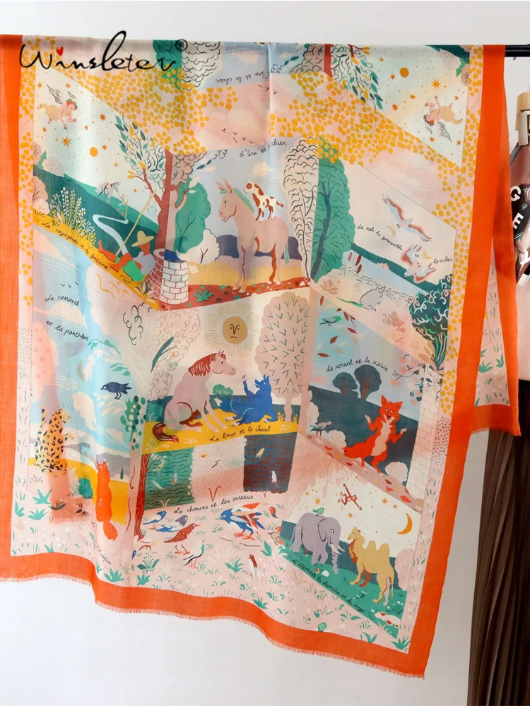 

Winsleter-Женский элегантный длинный шарф из 100% шерсти, 200*100 см с принтом, шаль в подарок для мамы, стильные шарфы в отпускном стиле, новинка зимы 2025 года A5D117CC