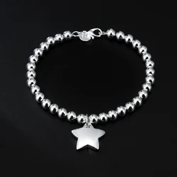 Charms 925 Sterling silver 4MM Bead Chain Star Pendant Bracelets for women fashion Wedding party Christmas gifts Jewelry