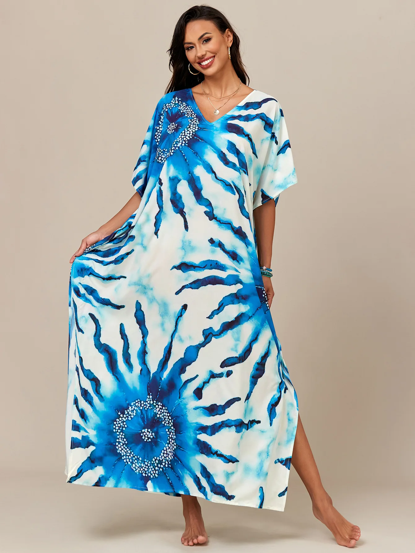 

Женский пляжный кафтан больших размеров, платье макси, купальник, купальный костюм, свободный крой