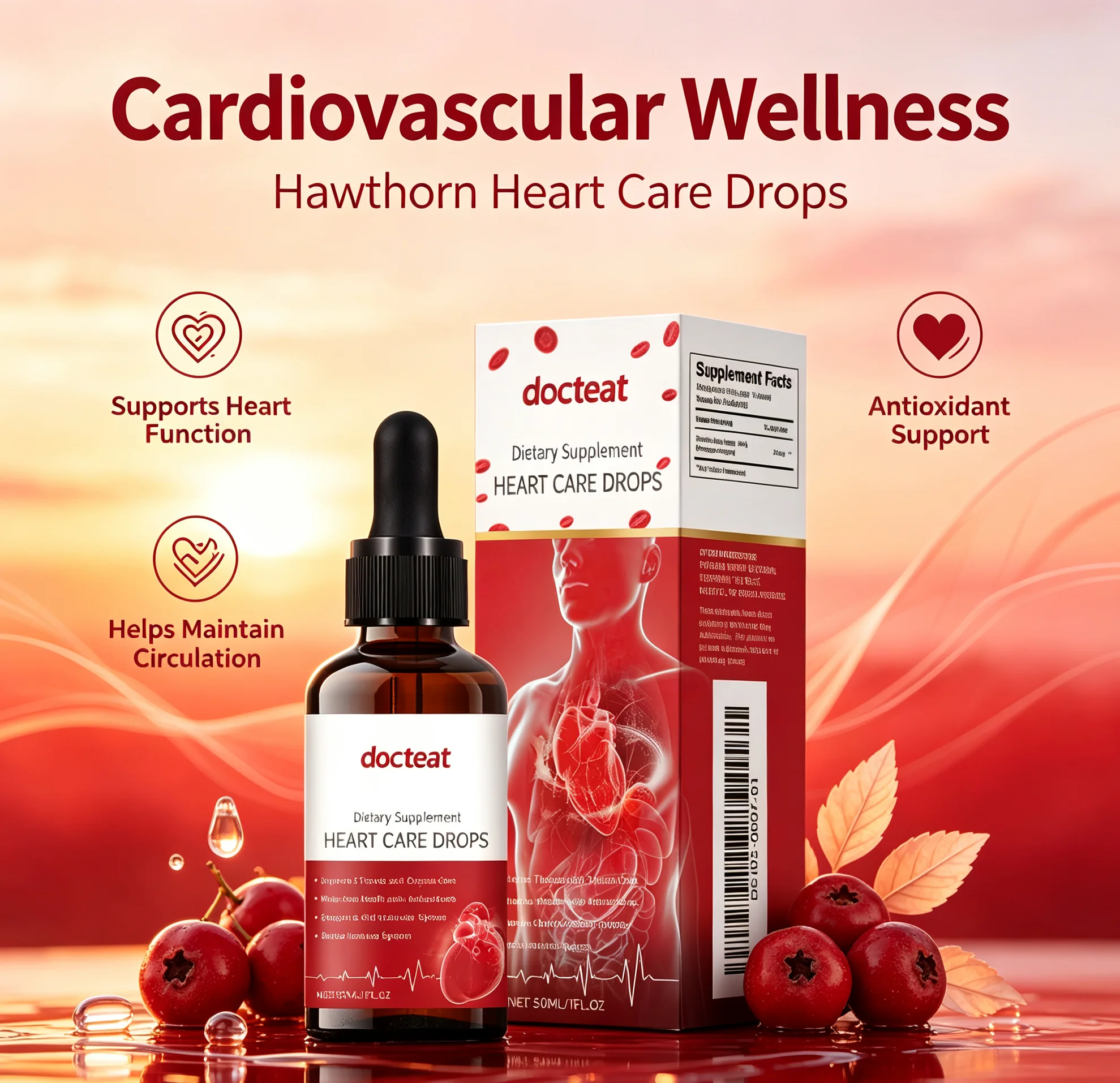 Hawthorn Berry Liquid Drops Herbal Extract Supplement Supports Cardiovascular Health Heart Function & Healthy Blood Circulation