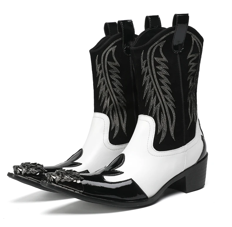Mode Spitz Männlichen Stiefeletten Plus Größe Party Schuhe Stickerei Cowboy Stiefel Aus Echtem Leder Männer Motorrad Kurze Stiefel – Detail 24