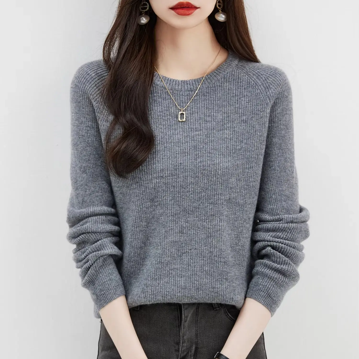 Women\'s Sweater 100% Merino Wool Fall Winter V Neck Knit Tops Soft Warm Pullovers Long Sleeve Vintage Basic Tops Woman Clothing