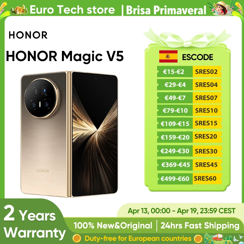 HONOR Magic V5 Versión EU Original, Teléfono Inteligente 5G, 5820mAh, Pantalla OLED Dual HDR, Snapdragon 8 Elite, 7.95 Pulgadas, Supercarga de 66W