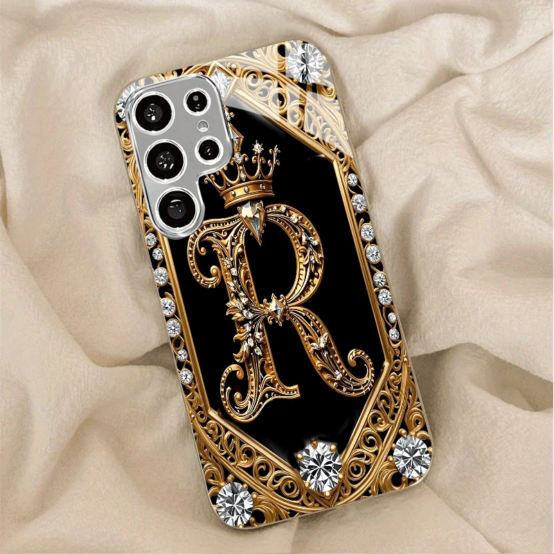 

Gold-plated tempered glass phone case, compatible Galaxy S26 S25 S24 S23 S22 Ultra Plus. Made tempered glass gold textured