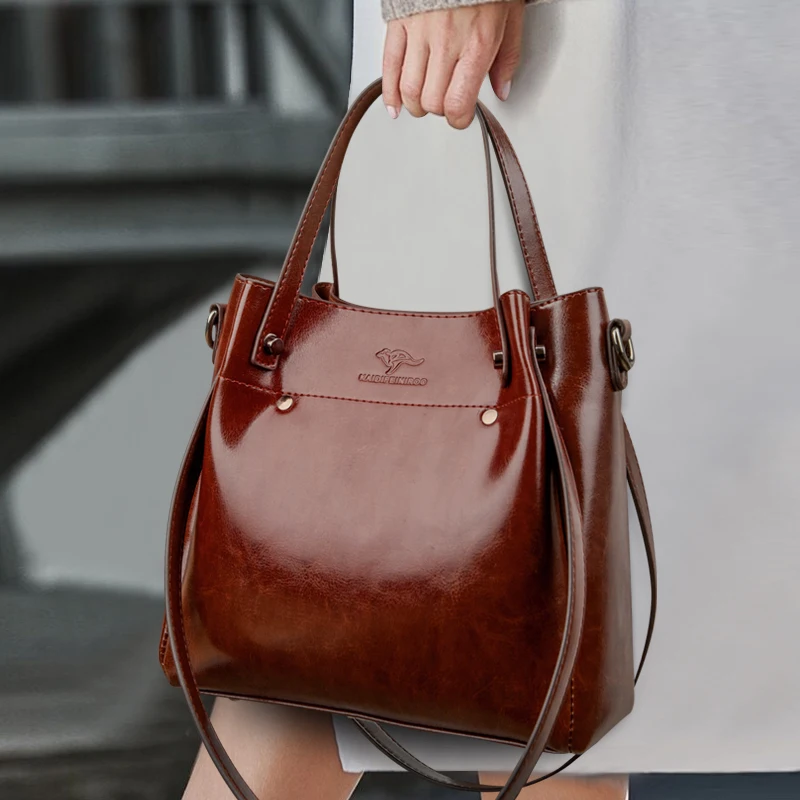 

Women Handbags bucket Tote Bag Soft Pu Leather Retro Designer Large Capacity Casual Ladies Shoulder Crossbody Bag Sac A Main