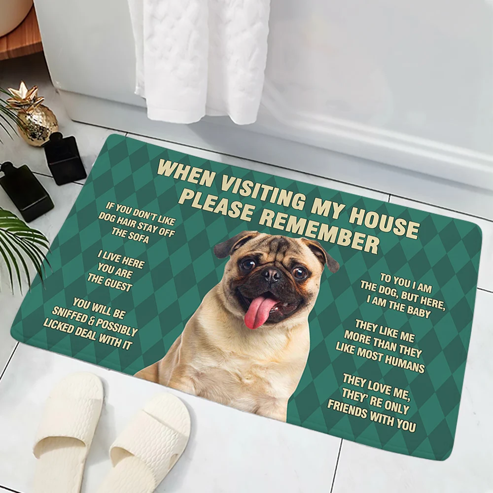 CLOOCL Pug Dogs Doormats Please Remember House Rules Flannel Indoor Doormat Funny Carpets Bedroom Area Rug Home Decor