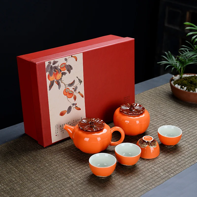 Tetera de caqui Ruyi, tetera, juego de té de Kung Fu, paquete de regalo