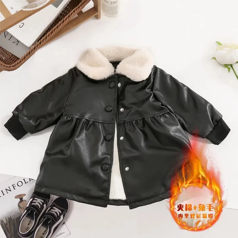 

Keep Warm Autumn Winter Leather Jacket For Girls Christmas Little Princess Coat Children Outerwear 1-6 Year Toddler Girl Clothes