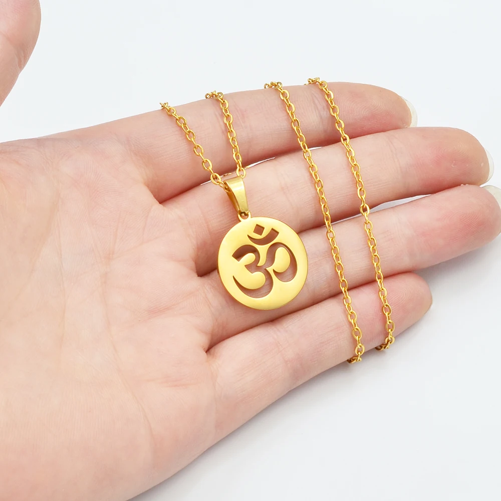 Anniyo 2Modes/Tamil Symbol Small Yoga Charm Pendant Necklaces Women Girls Indian Hindoo Hindu Buddhist OM India Religion @319201