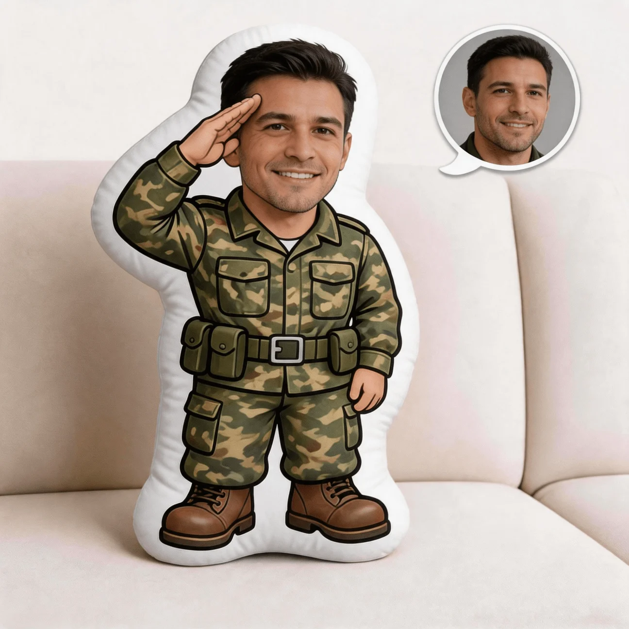 Custom Photo Outdoor Uniform Portrait Shaped Pillow, Olive Green Decorative Cushion, Double-Sided Printing, 60CM Accent Pillow f