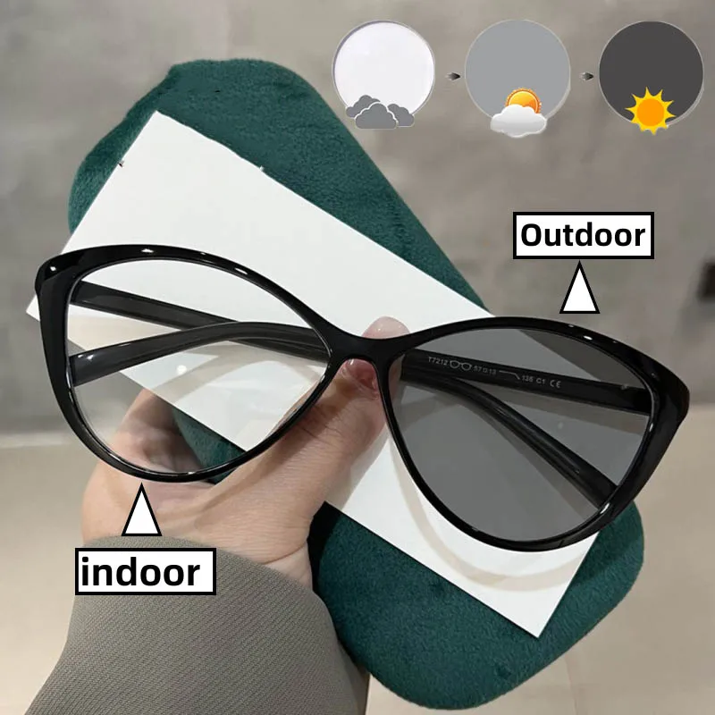 

Luxury Cat Eye Photochromic Glasses for Women Unisex Trendy Color Changing Myopia Glasses Men Lady Fashion Eyeglasses 0 To -4.0