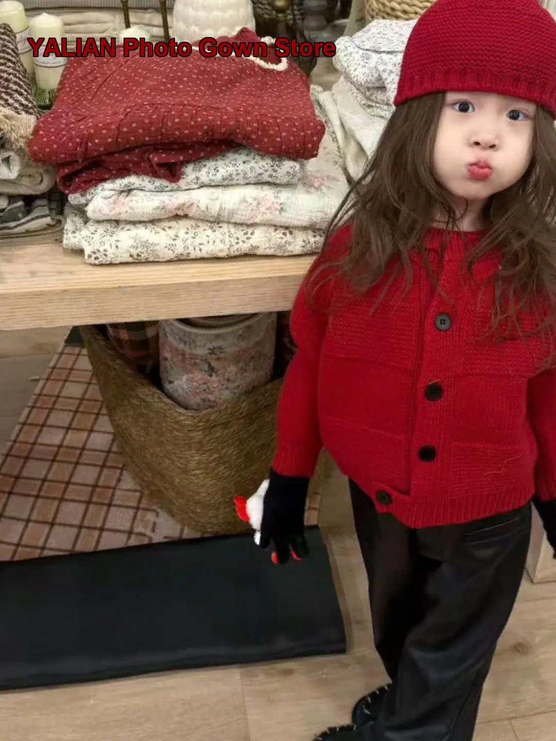Kids Festive Winter 2026 Stylish Elegant Little Girl Zodiac Year Warm Knit Cardigan Girls