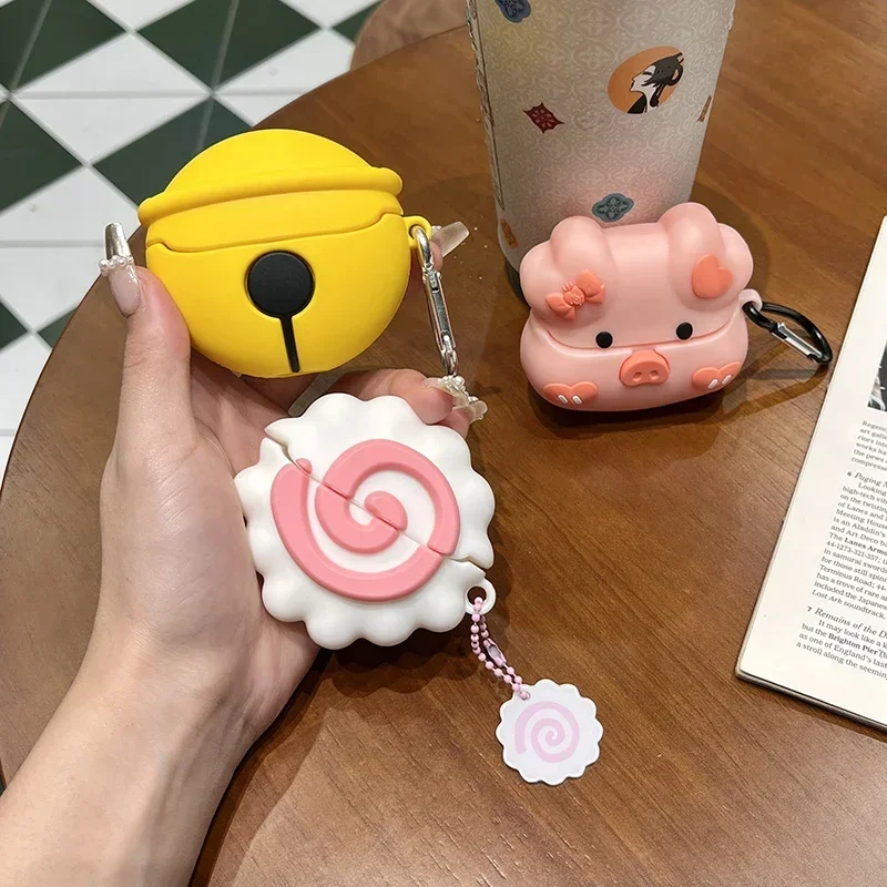 3D Cartoon Pig Bell Japanese Fish Cake Kamaboko Silicone Case For Samsung Galaxy Buds 3 Protective Cover For Galaxy Buds 3 Pro