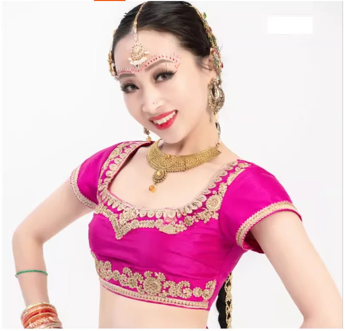 

Indian Rhinestone Embroidery Ethnic Style Women's Belly Dance Top