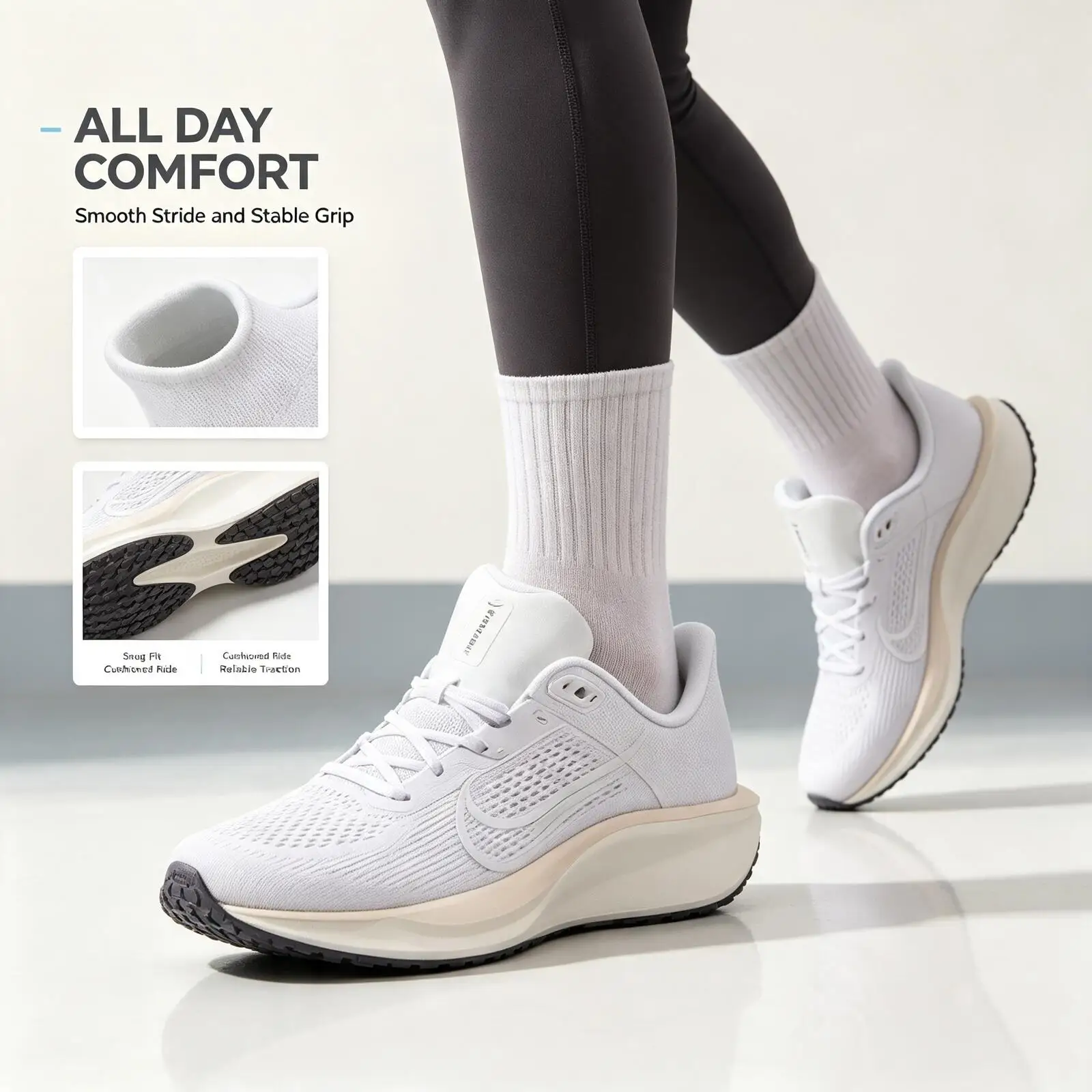 Nike White Running Shoes for Men, Lightweight Breathable Mesh Sneakers, Cushioned Supportive Training Shoes for Daily Running