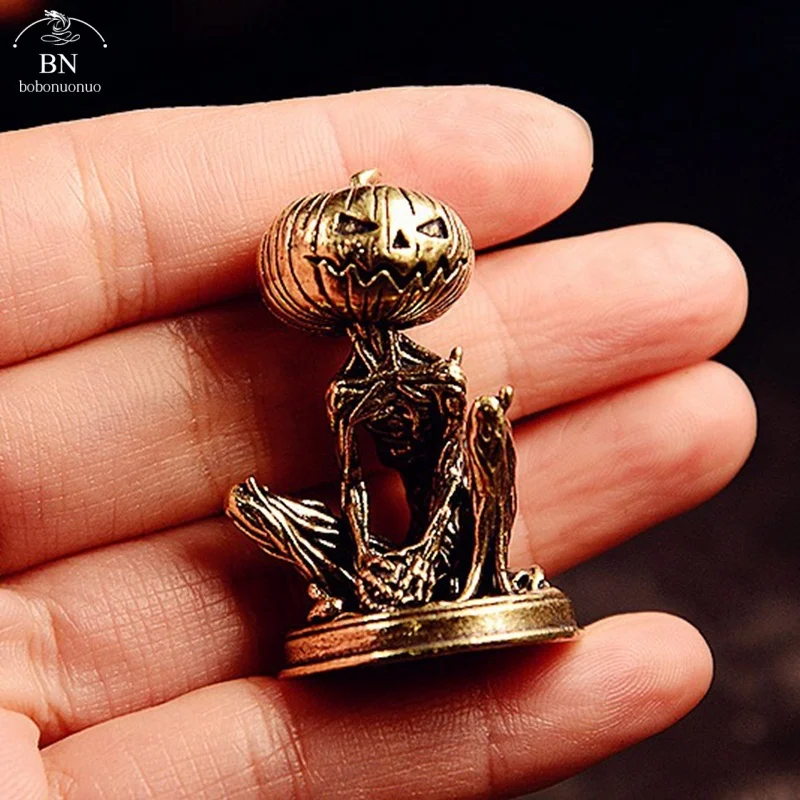 Small Figurine Ornament Halloween Pumpkin Statue Brass Pumpkin Monster Figurine Home Decor Office Desktop All Saints' Day Gifts