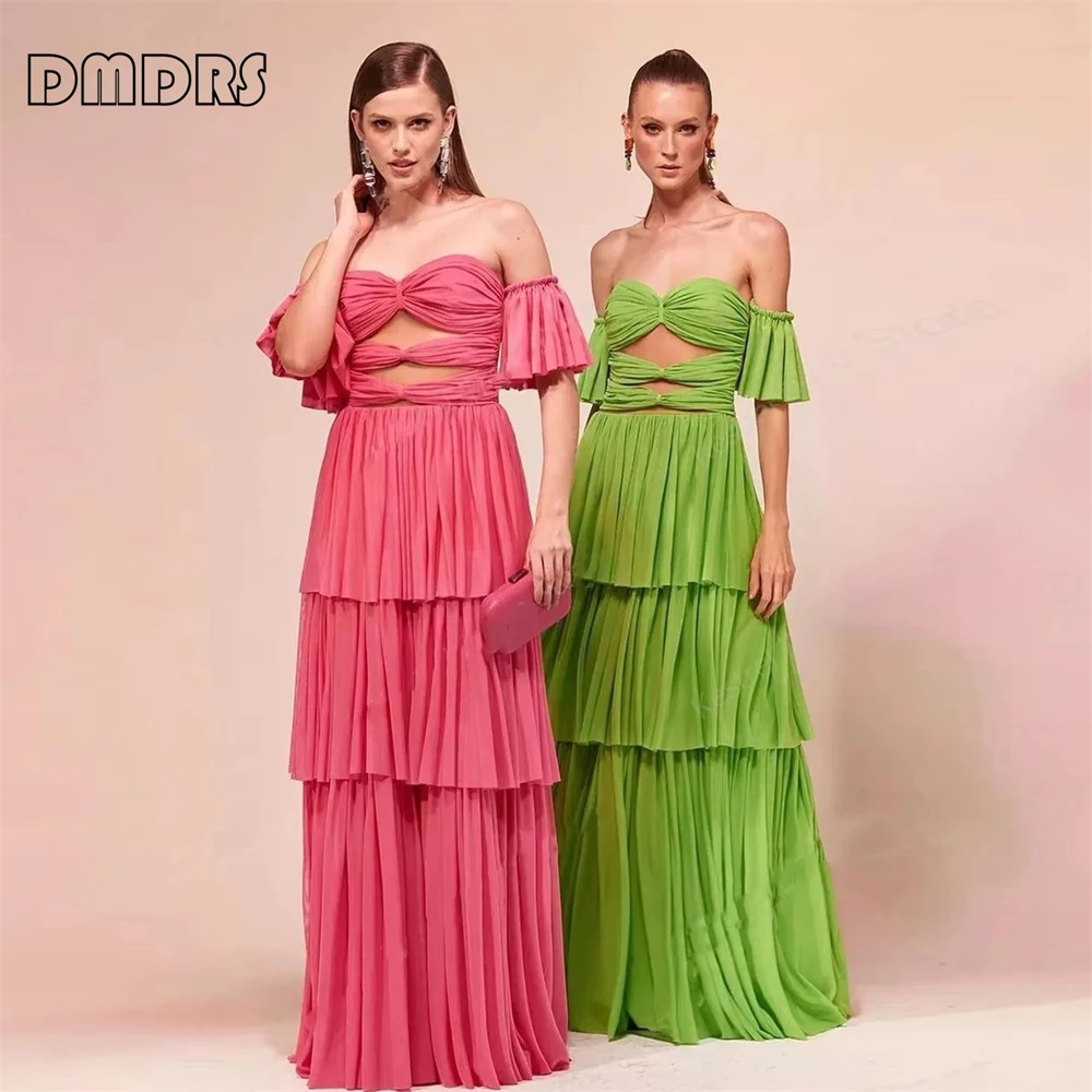 

Pleated Tiered Long Prom Dress for Women, Customized Candy Colors, Off Shoulder, Beach Skirt Party Cocktail Gowns