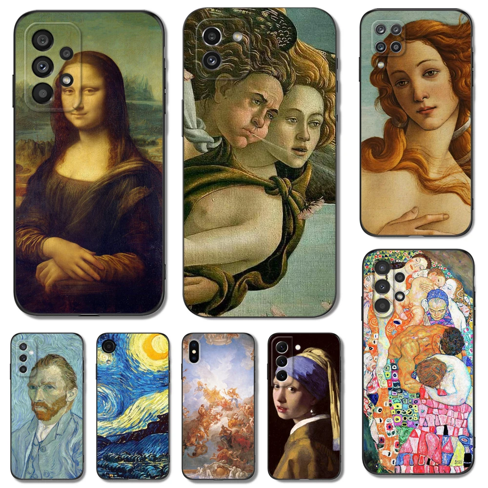 Black tpu Case For Samsung galaxy M53 M13 M62 A12 A22 A22S A32 A42 A52 A52S A72 4g 5g A20S Vincent Van Gogh Mona Lisa Gustav